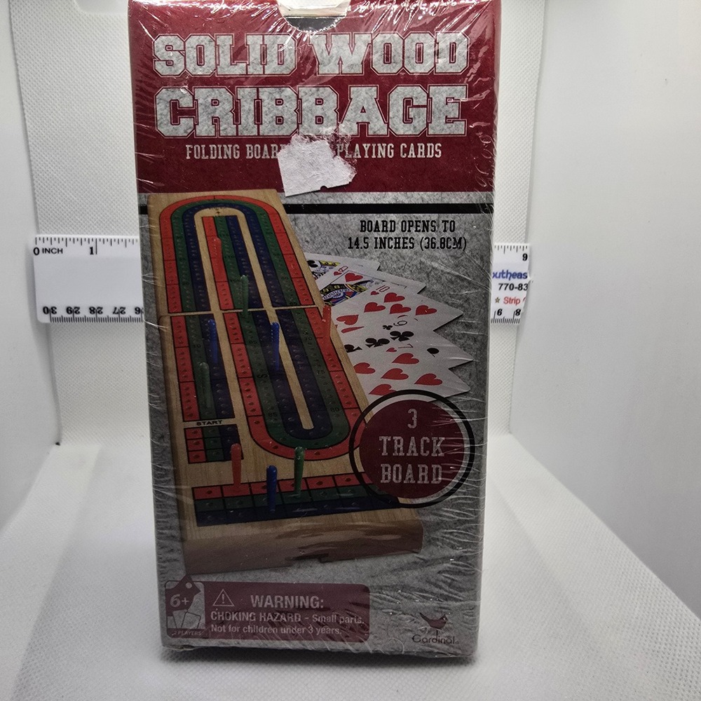 Cardinal Solid Wood Cribbage Set Folding 3 Track Board Playing Cards Pegs 6312